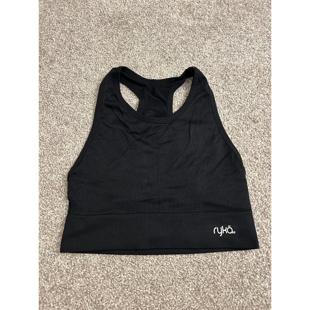 Ryka Sports Bra Womens Small Black Excellent Ribbed High Neck Racerback Workout